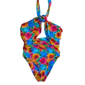 JMP The Label Floral One Piece Halter Swimsuit